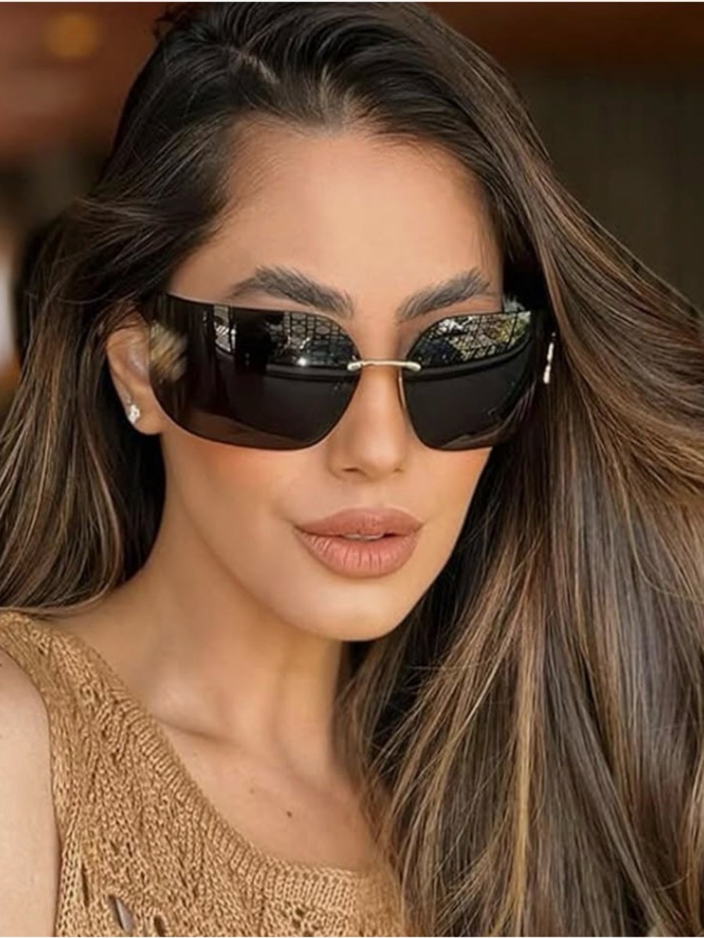 Rimless Women's Sunglasses with Dust Bag Lens Cloth and Tool - New Boxed